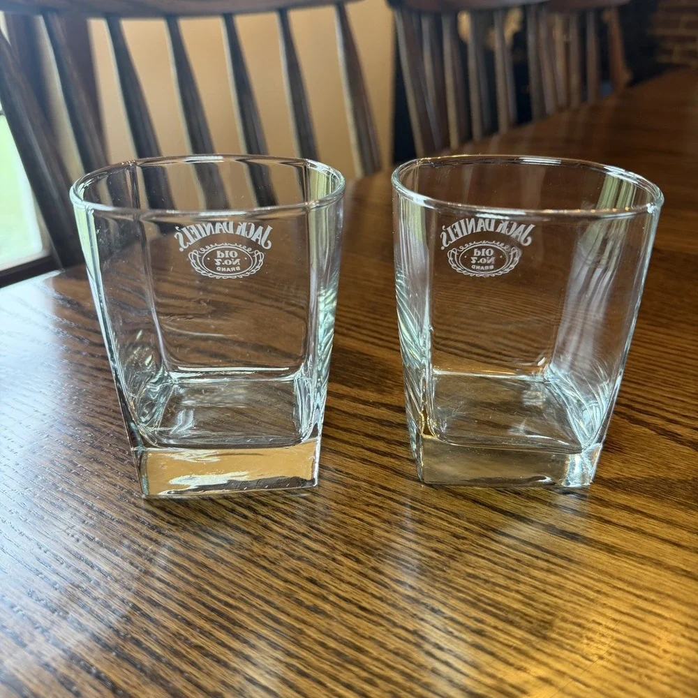 Vintage - Etched - Jack Daniels Old No. 7 Brand - Square Logo Glasses Set of 2